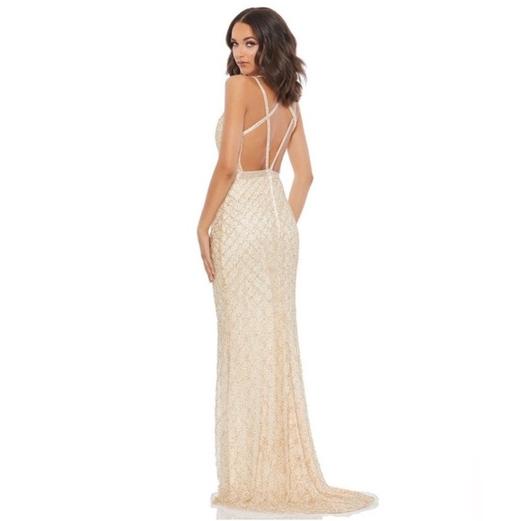 Mac Duggal Lattice Pattern Beaded Gown - Picture 2 of 9